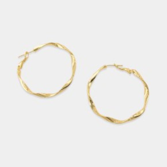 NEW Wavy Gold Hoop Huggie Earrings - Picture 3 of 5
